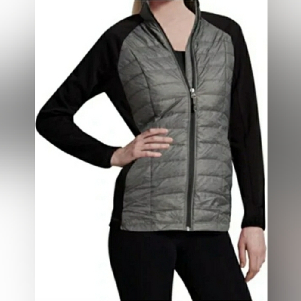 Weatherproof 32 Degrees Womens Lightweight Gray Black Puff Zip Up Jacket, Size M